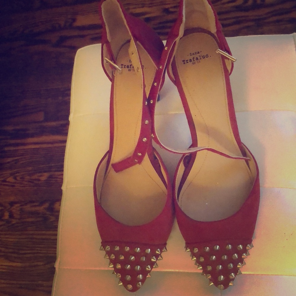 Zara Red Studded Kitten Heels